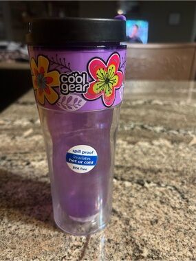 Cool Gear Purple Floral Travel Tumbler - Spill Proof Insulated
